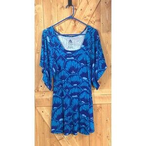 Malie Hawaii Dress XS Blue Organic Cotton Bamboo Seashell Print Beach Resort